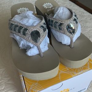 NEW - Yellow Box Wedge Sandals, Size 6